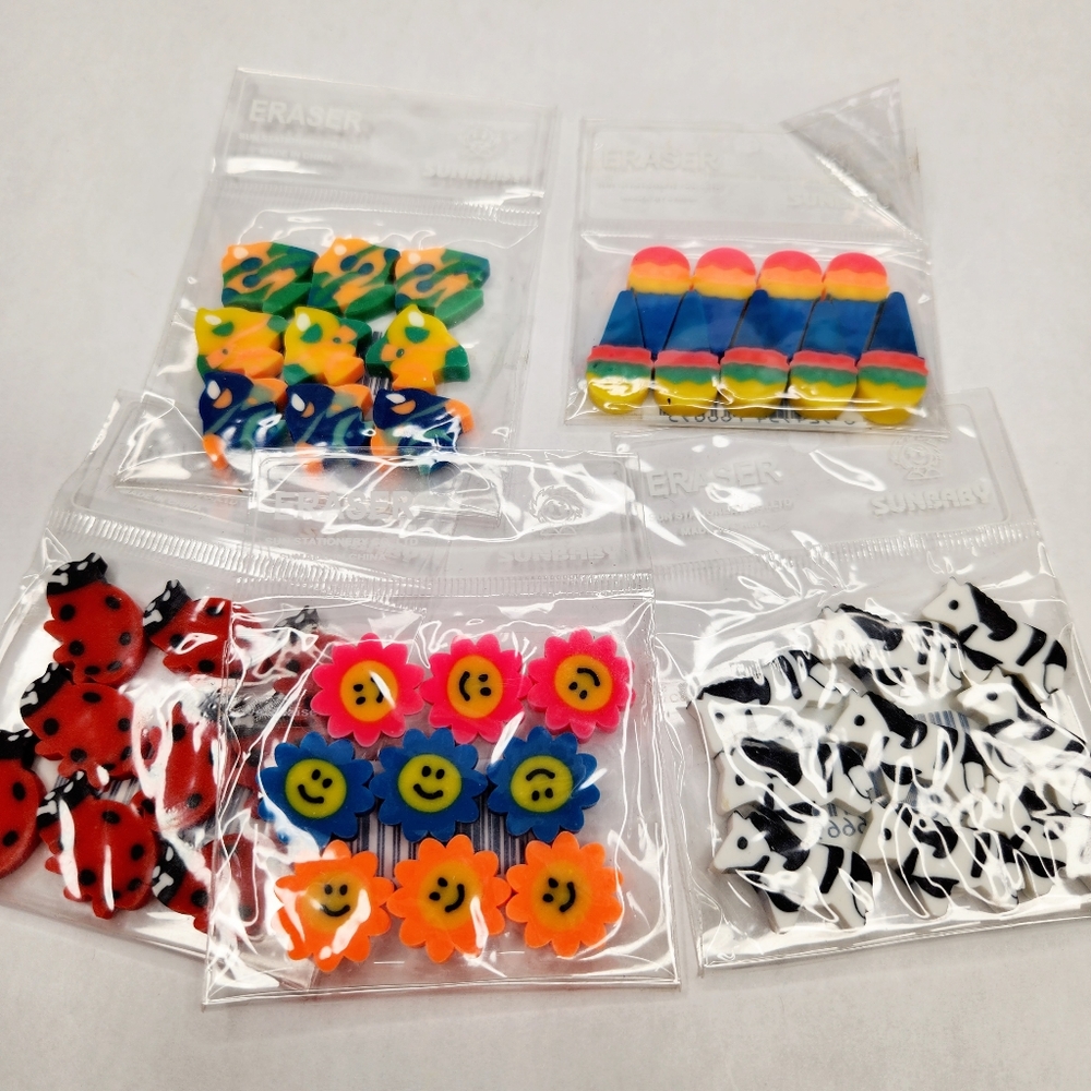 90s Vintage Mini Eraser Lot Sunbaby Stationary